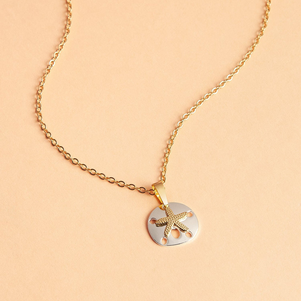 Silver & Gold Sand Dollar Necklace - Oka-B