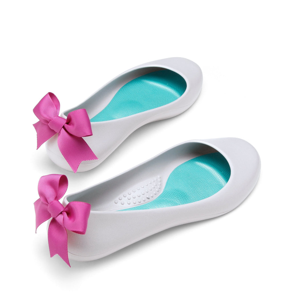 Bow Ballet Flats, Matte Pebble Shoe - Pink Bow - Oka-B