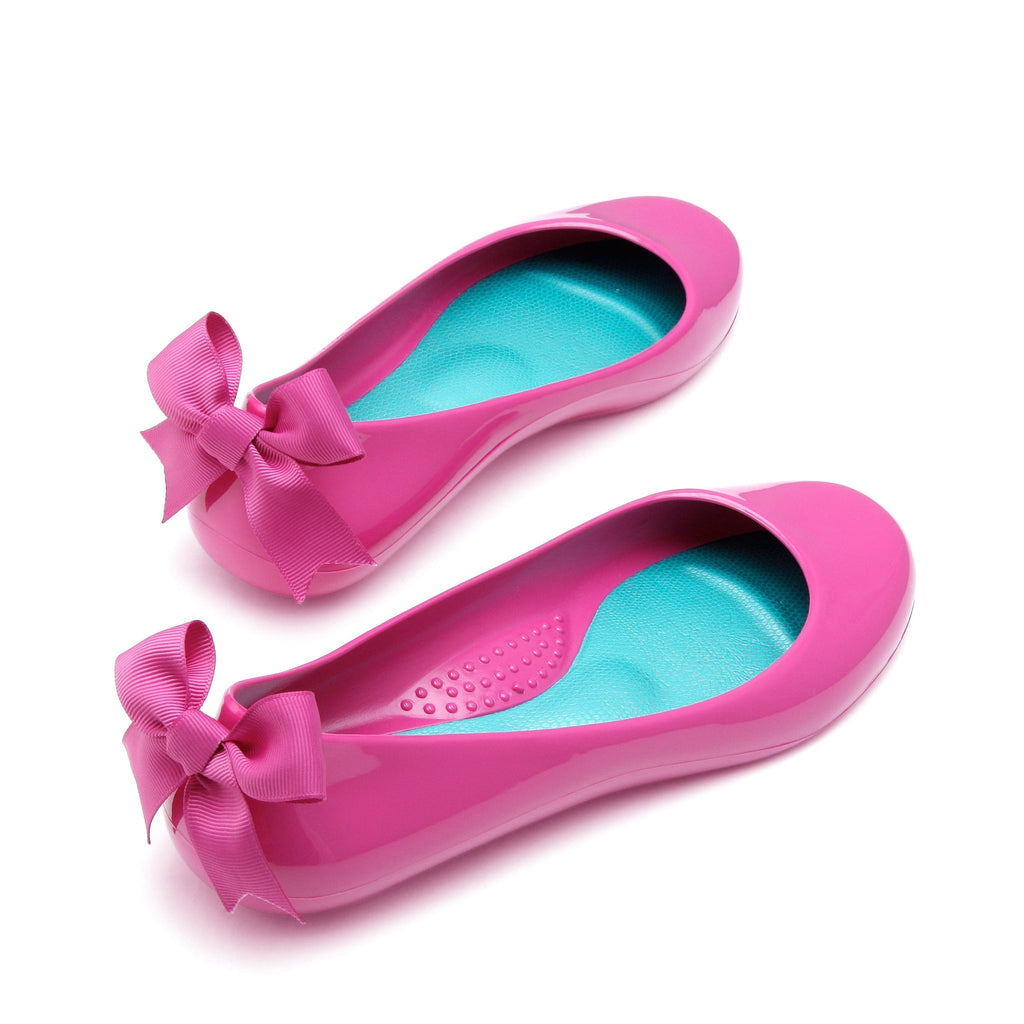 Bow Ballet Flats, Shiny Sangria Shoe - Pink Bow - Oka-B