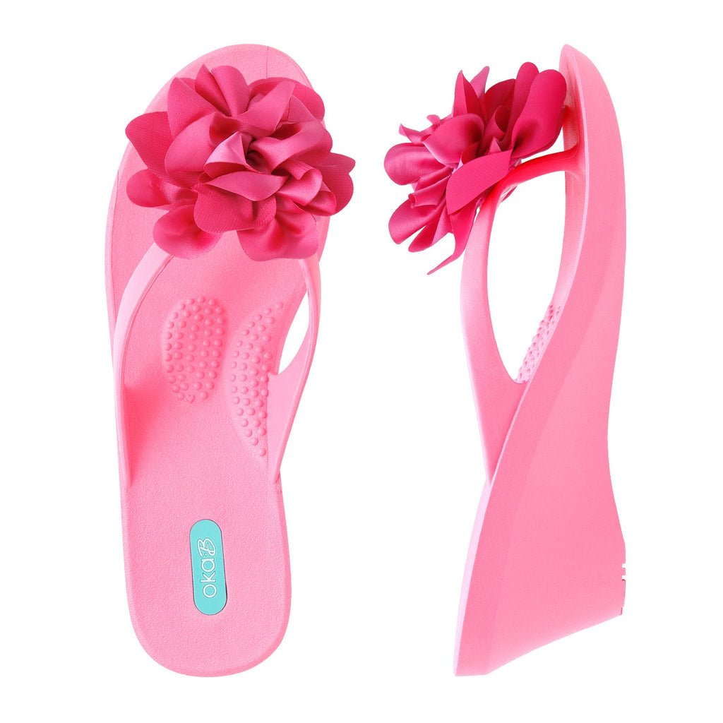 Kana Wedge Flip Flops - Electric Pink - Oka-B