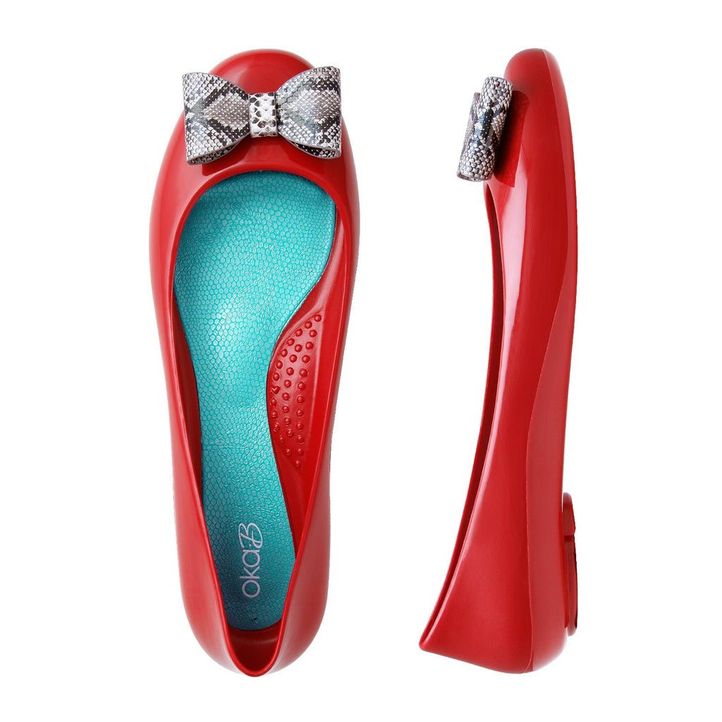 Clea Shiny Ballet Flats - Cherry - Oka - B