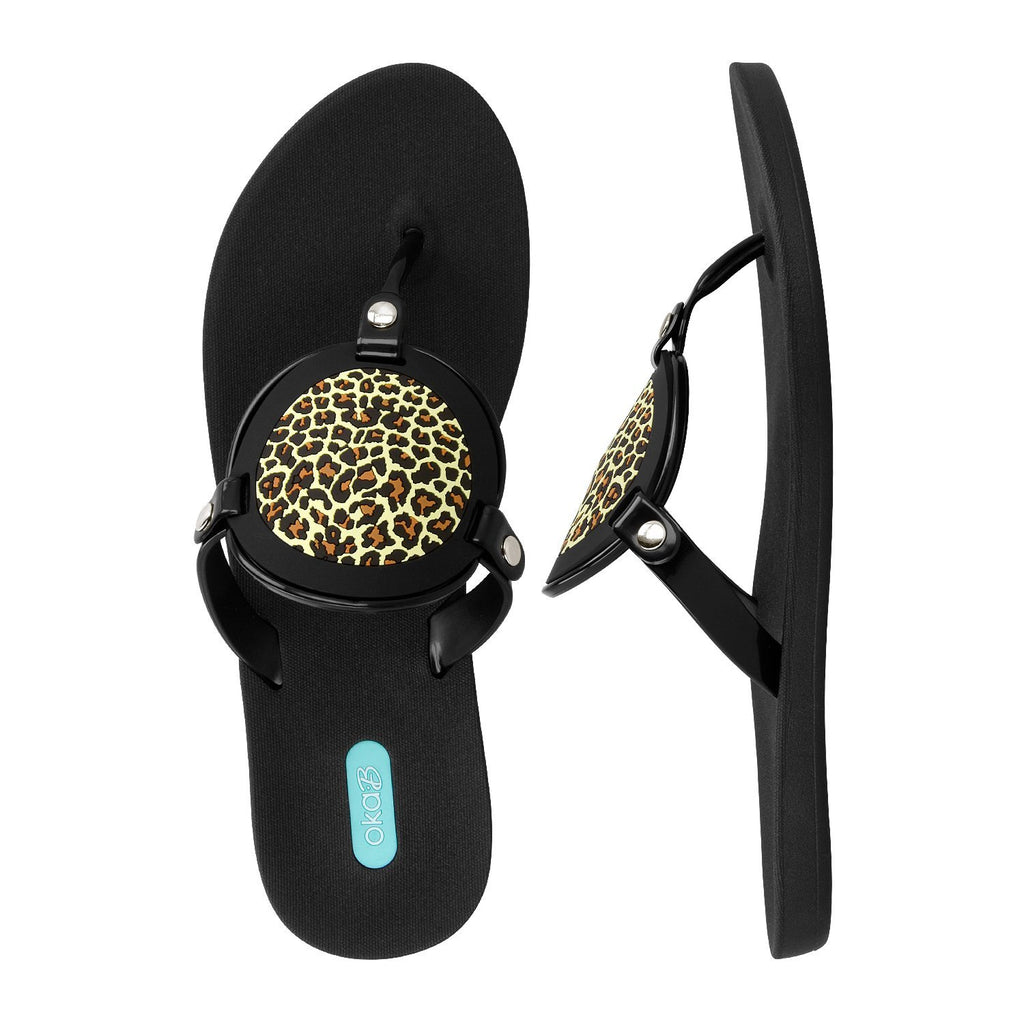 Solara Flip Flops - Licorice/Leopard - Oka-B