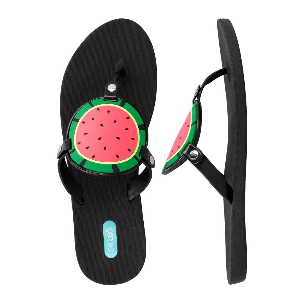 Solara Flip Flops - Licorice/Watermelon - Oka-B