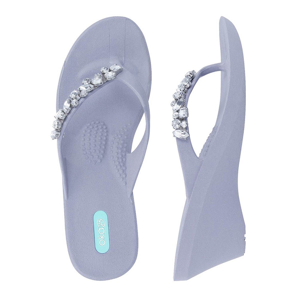 Alexa Wedge Flip Flops - Dusty Blue - Oka-B