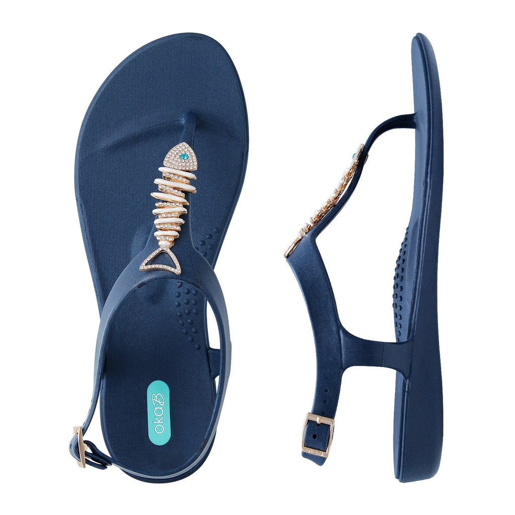 Ariel T-Strap Sandals - Sapphire - Oka-B