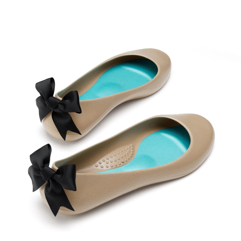 Bow Ballet Flats, Matte Chai Shoe - Black Bow - Oka-B