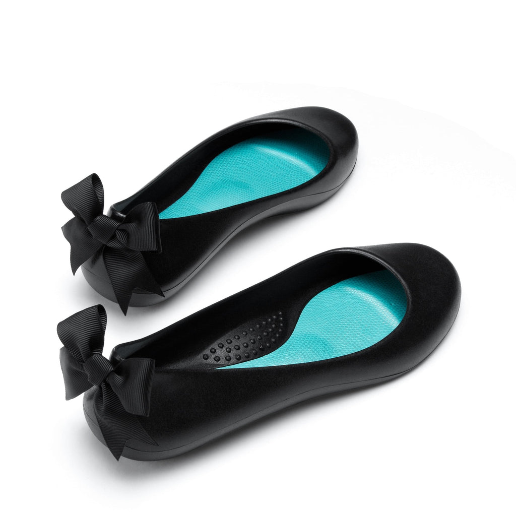 Bow Ballet Flats, Matte Licorice Shoe - Black Bow - Oka-B