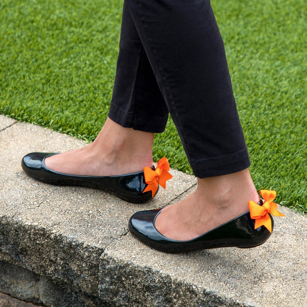 Bow Ballet Flats, Matte Licorice Shoe - Navy Bow - Oka-B