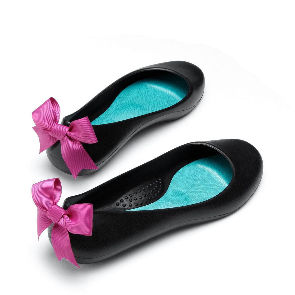 Bow Ballet Flats, Matte Licorice Shoe - Pink Bow - Oka-B