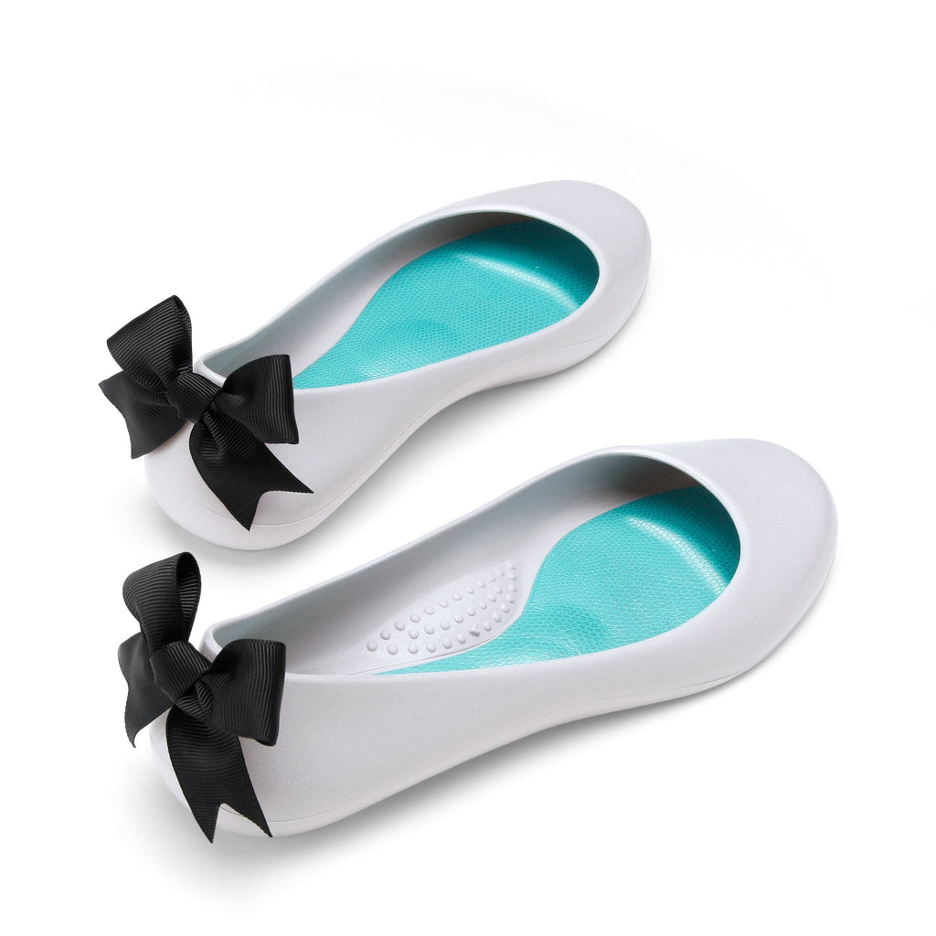 Bow Ballet Flats, Matte Pebble Shoe - Black Bow - Oka-B