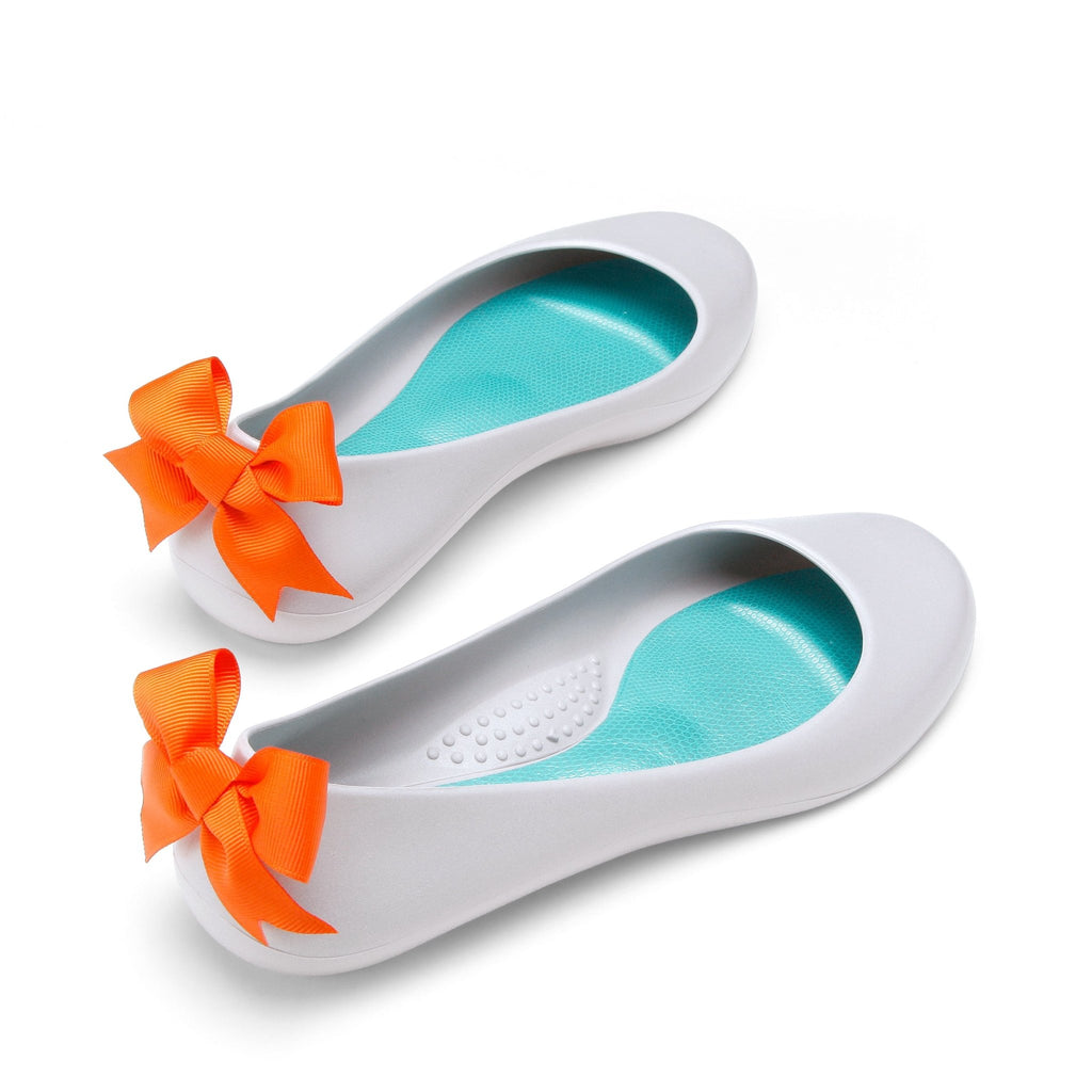 Bow Ballet Flats, Matte Pebble Shoe - Orange Bow - Oka-B