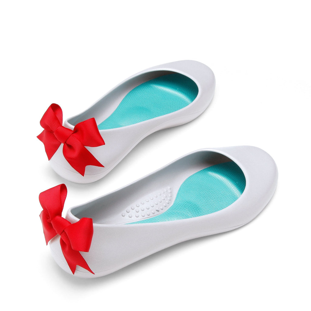 Bow Ballet Flats, Matte Pebble Shoe - Red Bow - Oka-B