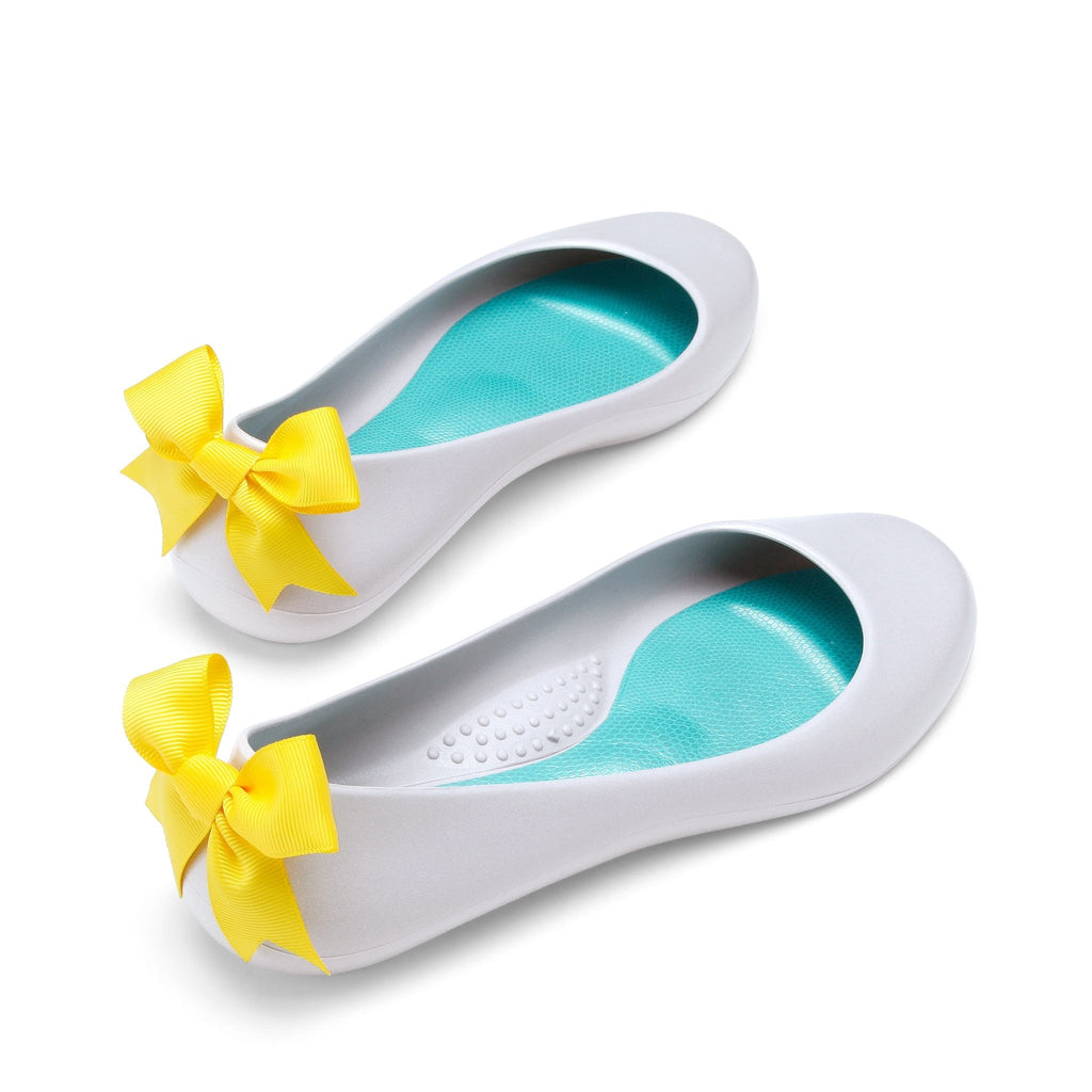 Bow Ballet Flats, Matte Pebble Shoe - Yellow Bow - Oka-B