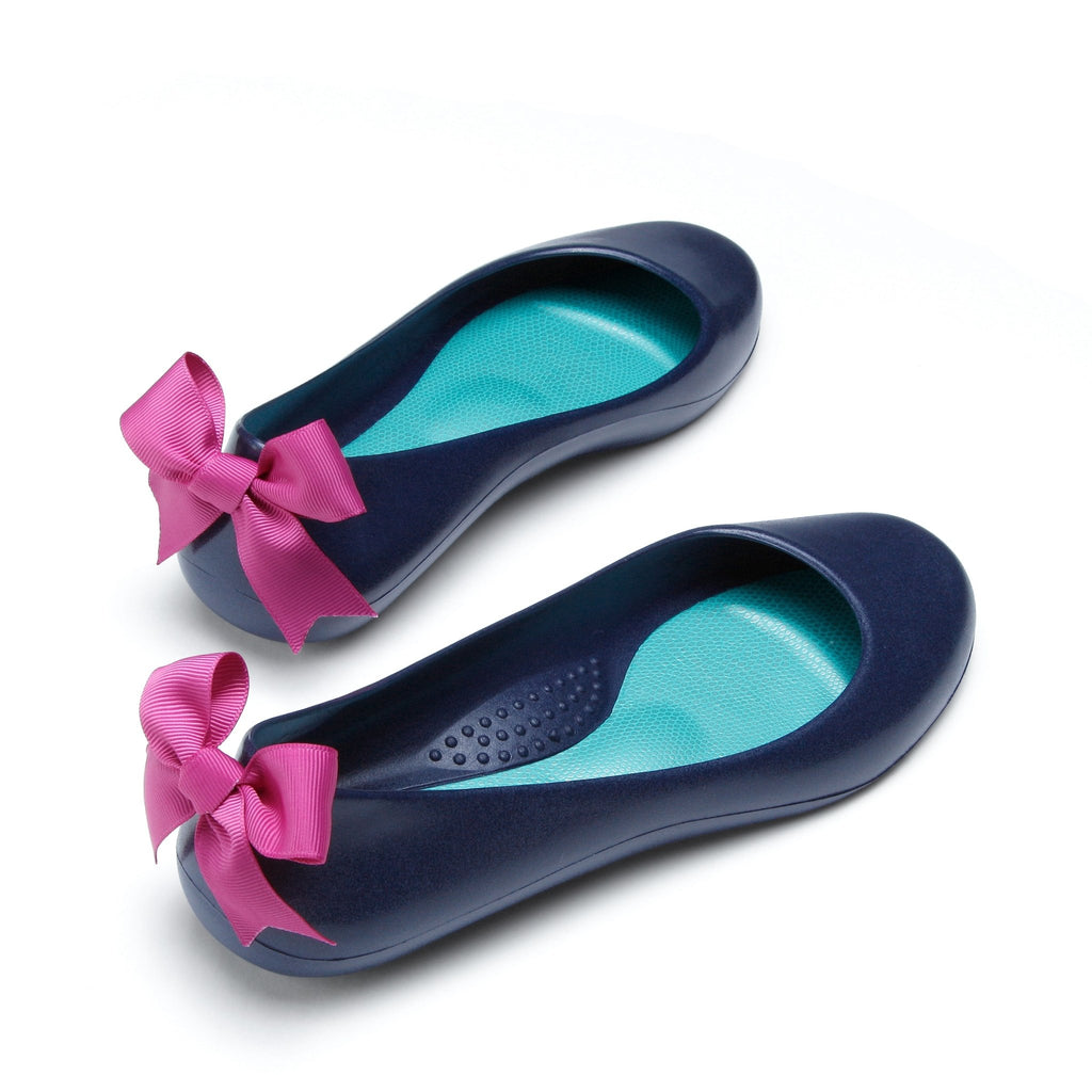 Bow Ballet Flats, Matte Sapphire Shoe - Pink Bow - Oka-B