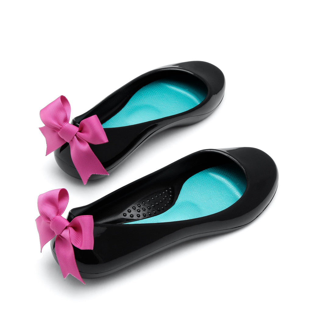 Bow Ballet Flats, Shiny Licorice Shoe - Pink Bow - Oka-B