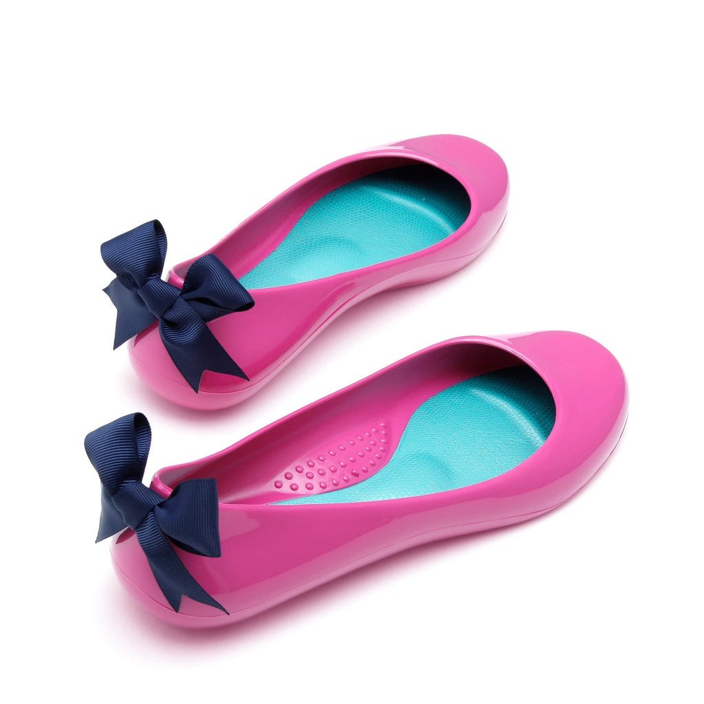 Bow Ballet Flats, Shiny Sangria Shoe - Navy Bow - Oka-B