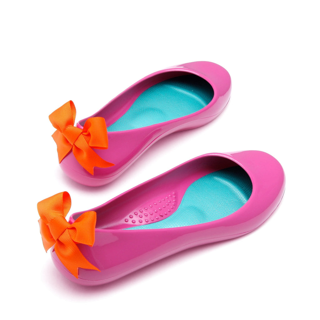 Bow Ballet Flats, Shiny Sangria Shoe - Orange Bow - Oka-B