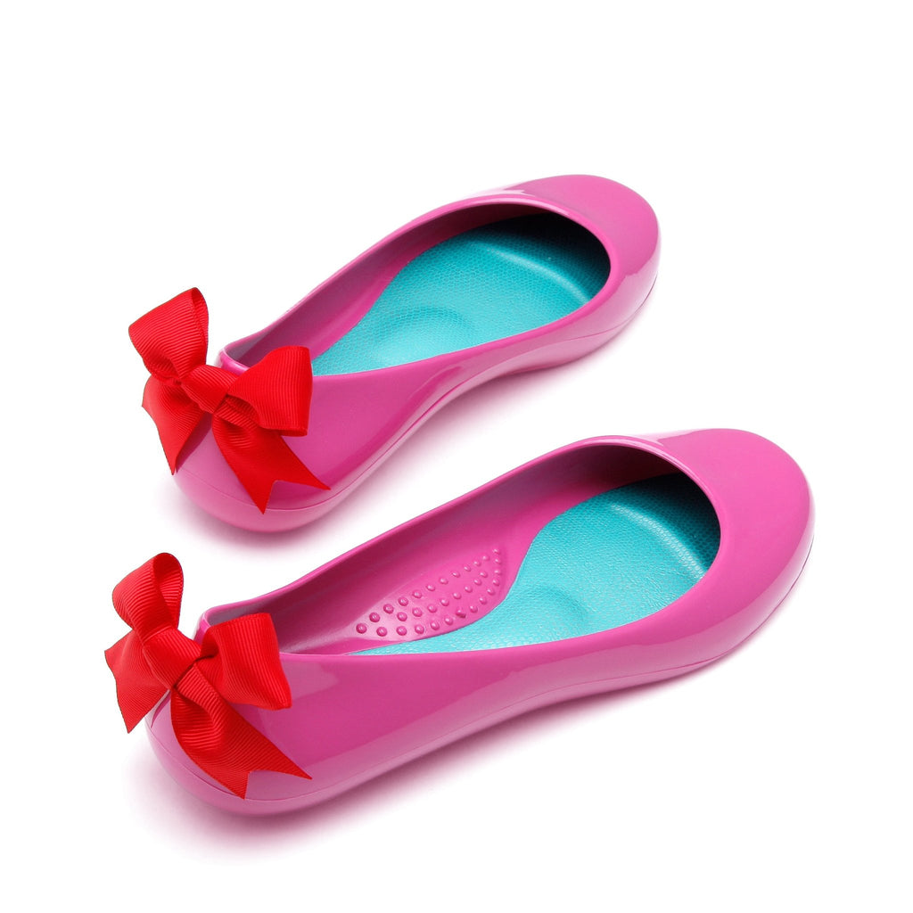 Bow Ballet Flats, Shiny Sangria Shoe - Red Bow - Oka-B