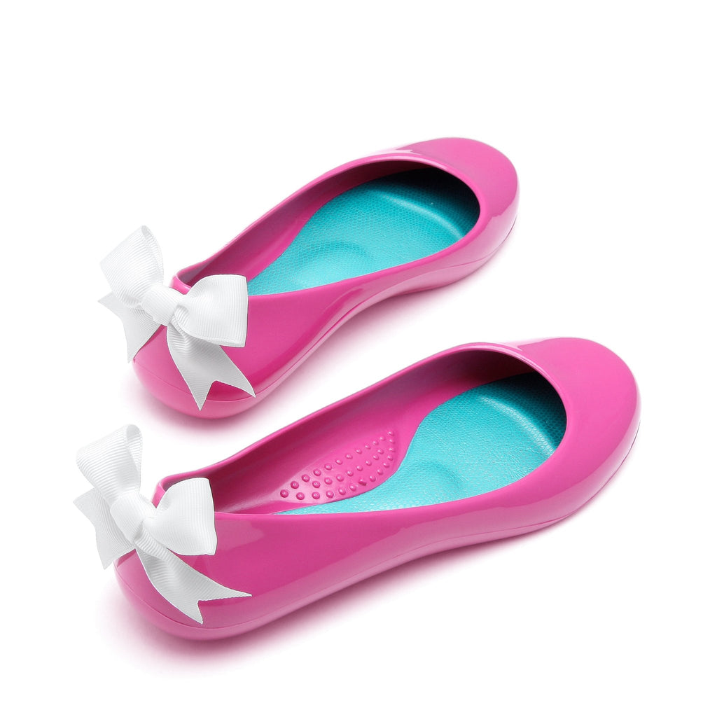 Bow Ballet Flats, Shiny Sangria Shoe - White Bow - Oka-B