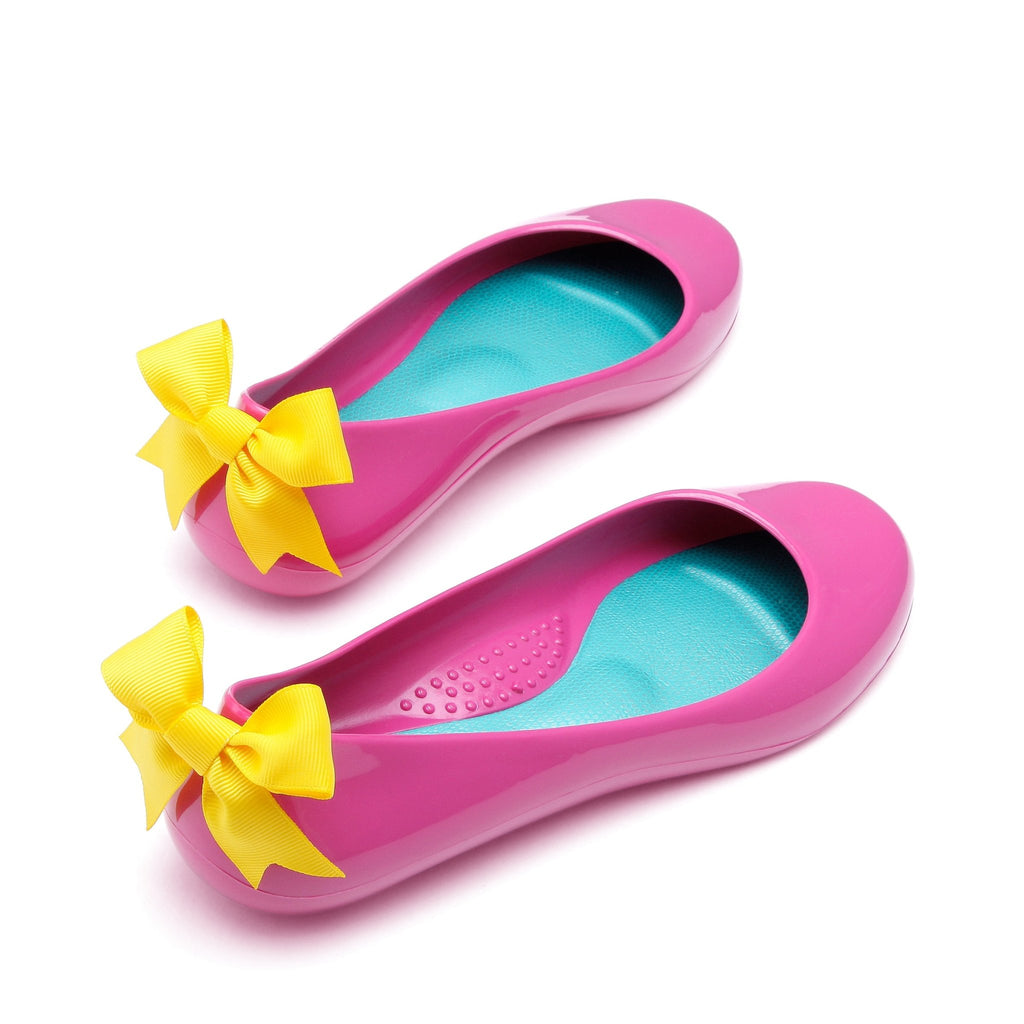 Bow Ballet Flats, Shiny Sangria Shoe - Yellow Bow - Oka-B