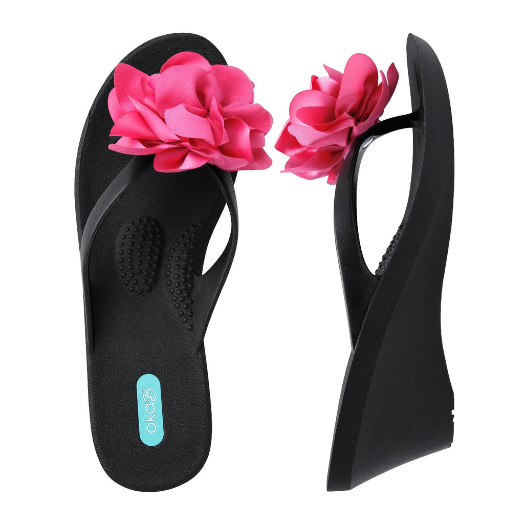 Kana Wedge Flip Flops - Licorice/Popsicle Pink - Oka-B