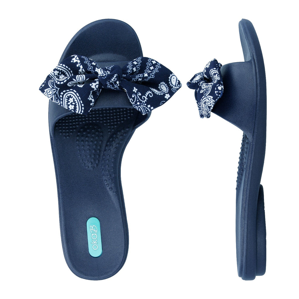 Madison Slide Sandal with Paisley Bow - Sapphire - Oka-B