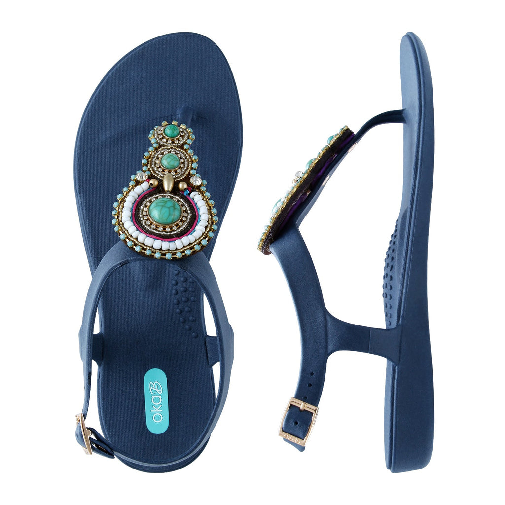 Mannie T-Strap Sandals - Sapphire - Oka-B
