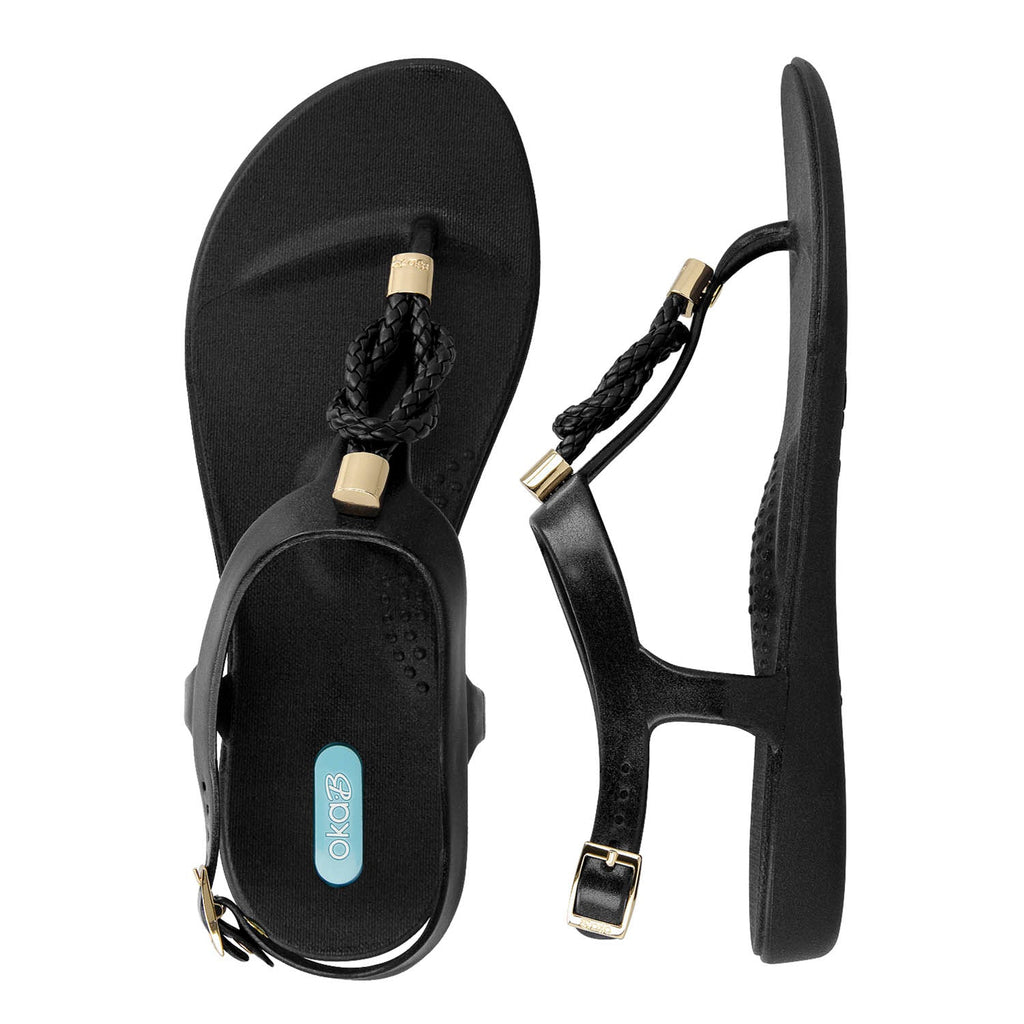 Neptune T-Strap Sandals - Licorice - Oka-B