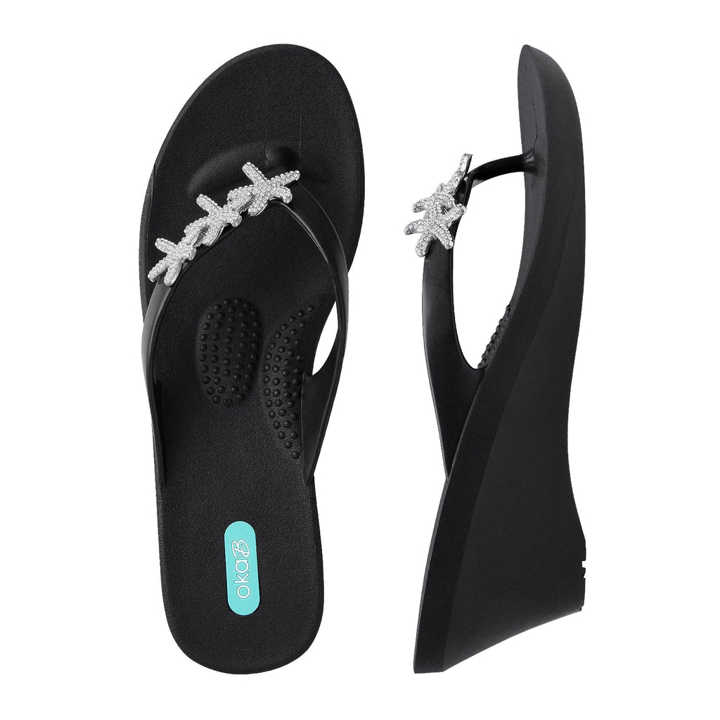 Riley Wedge Flip Flops - Licorice - Oka-B